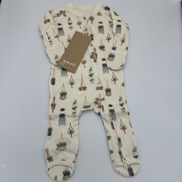 Goumi Kids Baby Macrame Footie Size Newborn Sleeper Zippy Jumpsuit Bamboo Plants - Picture 1 of 7